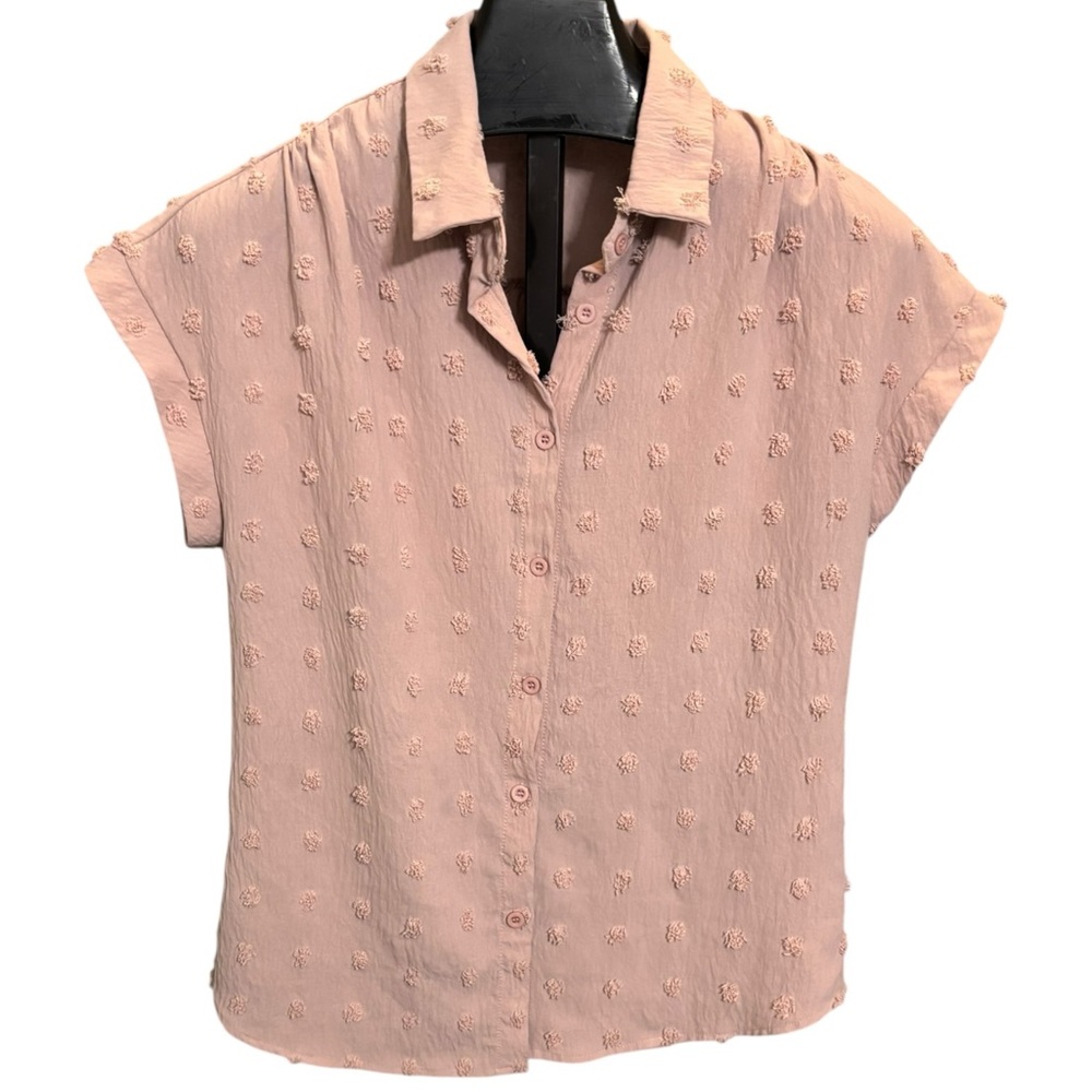 Bothenial Mauve Pink Button Down Shirt Women’s Large Cap Sleeve Textured Blouse